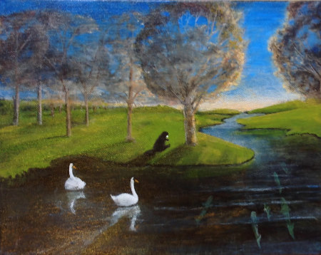 Beaver, Salmon and Swans. Fantasy painting. by Neal Cronic